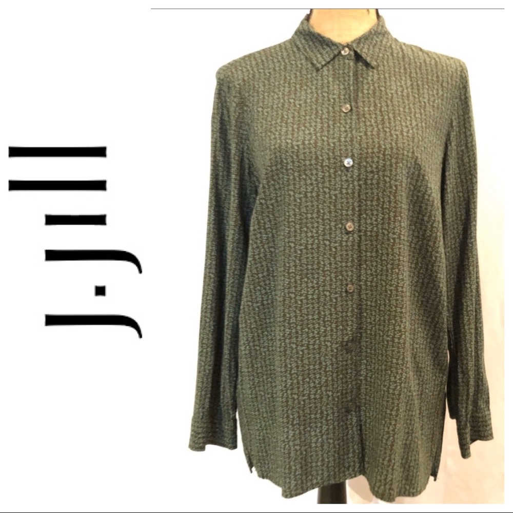 J Jill Green Pattern Button Front Dress Shirt